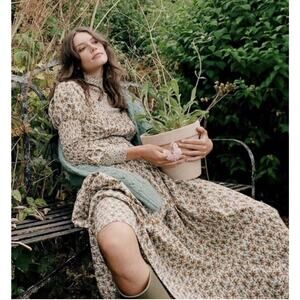 Dôen Meribel Dress Floral Puff Sleeve Size Small Fits Med Stretchy Maxi Organic